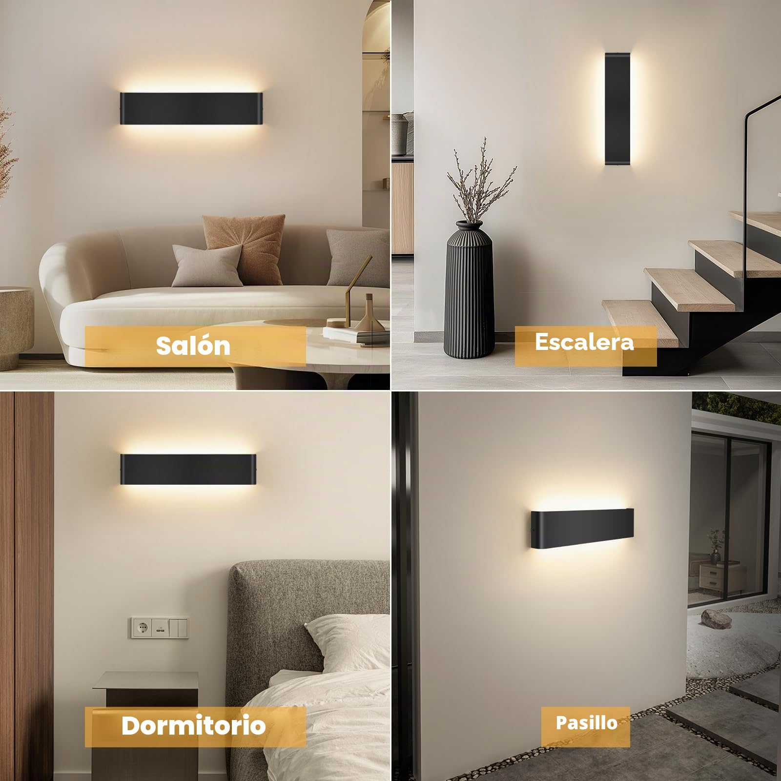 2 Pack Aplique de pared interior 40 cm, aplique de pared 18 W con Up Down Source, 3000 K Lámpara LED moderna, apliques de pared de aluminio, iluminación de pared para porche pasillo patio