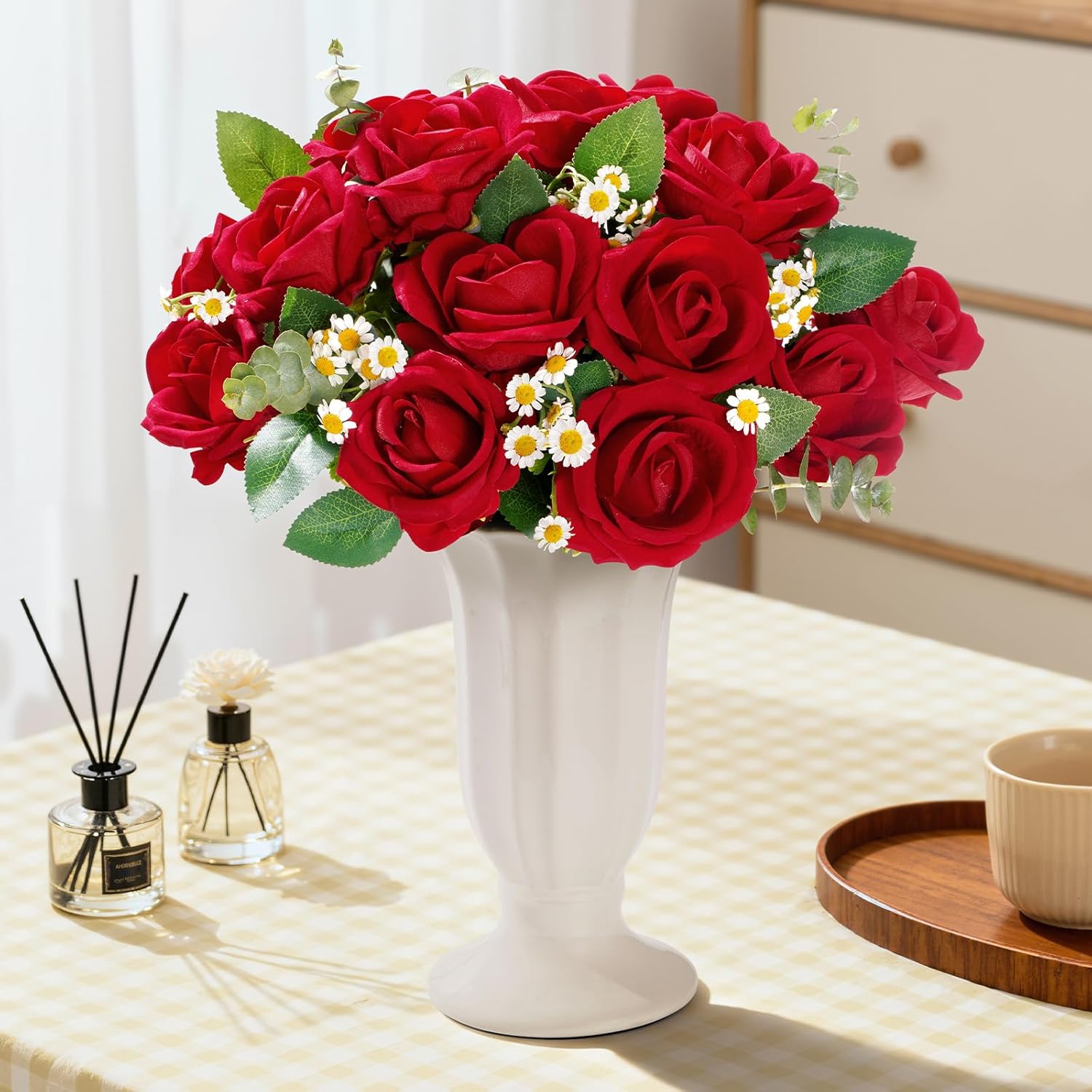 Lifewit 12 Pcs Red Artificial Roses Flowers in Bulk, Fake Long Stem Silk Roses for DIY Wedding Bouquets, Centerpieces Arrangements, Valentine Decorations