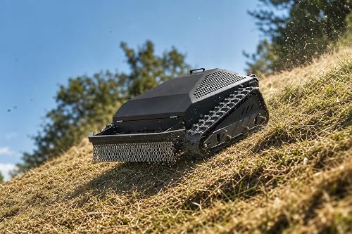 Remote Control Lawn Mower, 31.5" Tracked Slope Mower with 452cc Engine & 1600W Brushless Motor, 45° Climbing, Remote Adjustable Cutting Height, Safety Guard, for Steep Hills, Farms and Large Lawns