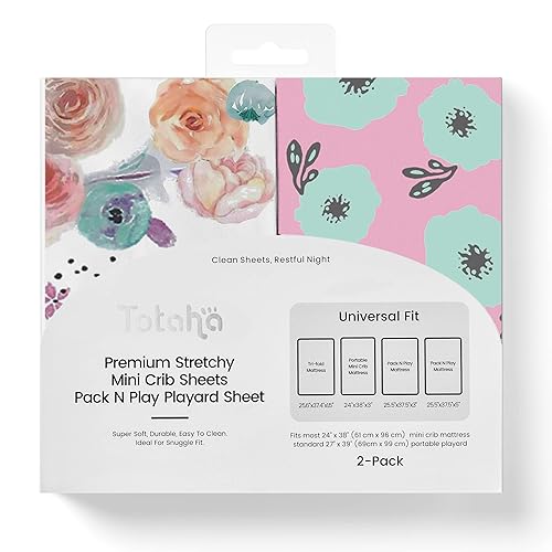 TotAha Sábanas elásticas de primera calidad Pack N Play Playard, sábanas para cuna pequeña (paquete de 2), hipoalergénicas, cómodas y sedosas,