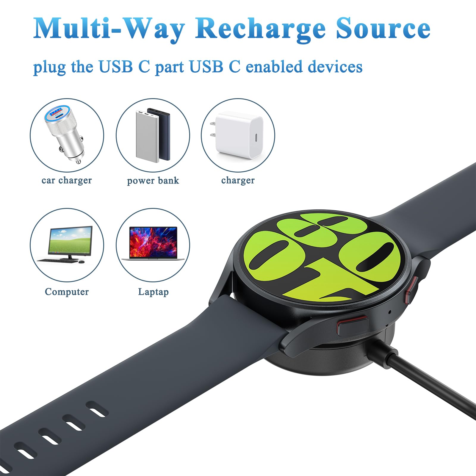 Oumida Kabel do ładowania Samsung Galaxy Watch 3/4/5/6/7/Active/FE/Ultra, ładowarka USB, kabel do ładowania do Samsung Watch 4/3/5/6/7/FE/Ultra/Active (USBC-czarny1)