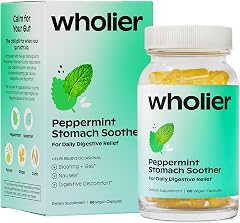 wholier Peppermint Stomach Soother with Peppermint Oil, Ginger, Fennel, Spearmint & Black Cumin Seed Oil, Bloating, Gas, Nausea & Digestive Support for Adults, Vegan, Gluten Free, 60 Dual Capsules