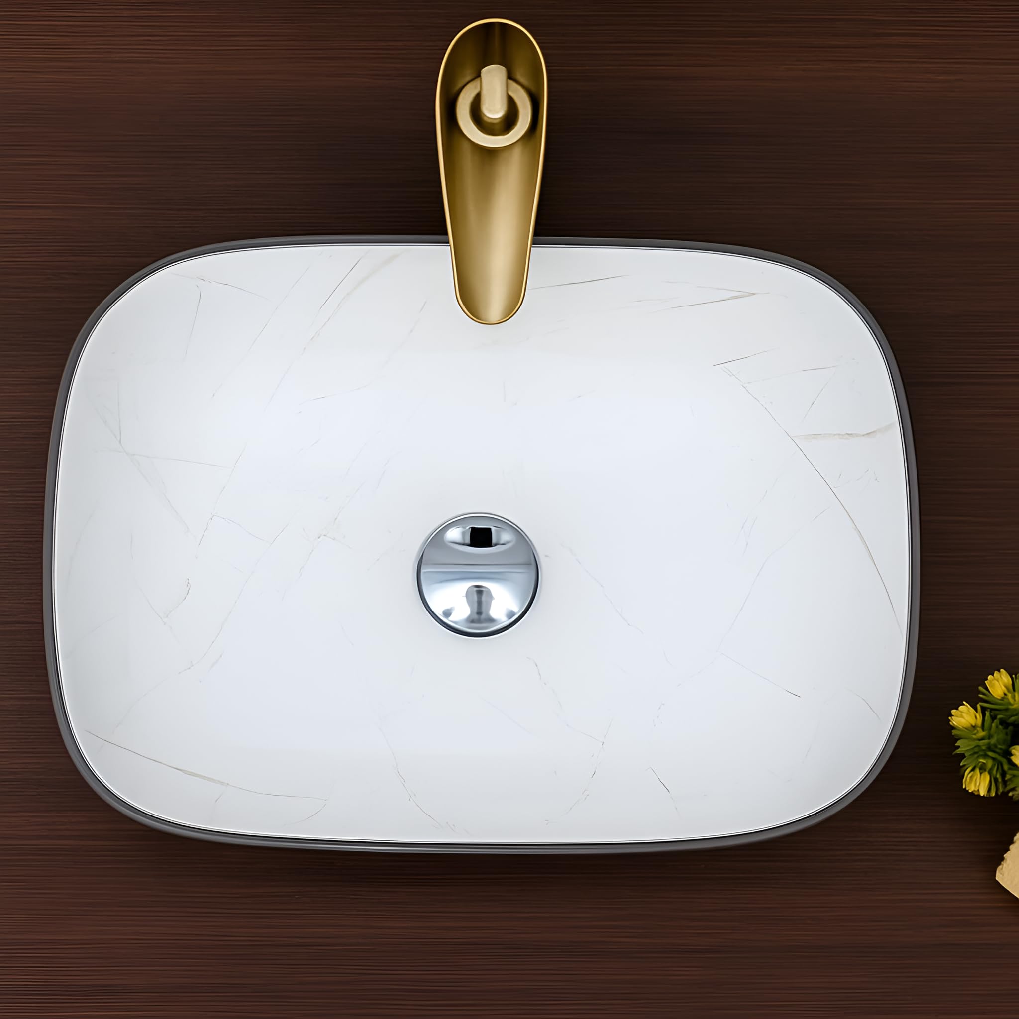 SEA SHORE Modern Designer Ceramic Wash Basin β Countertop Table Top Sink with Slim Rim for Bathroom/Living Room (18 x 13 x 5.5 Inch, Grey & White) 1