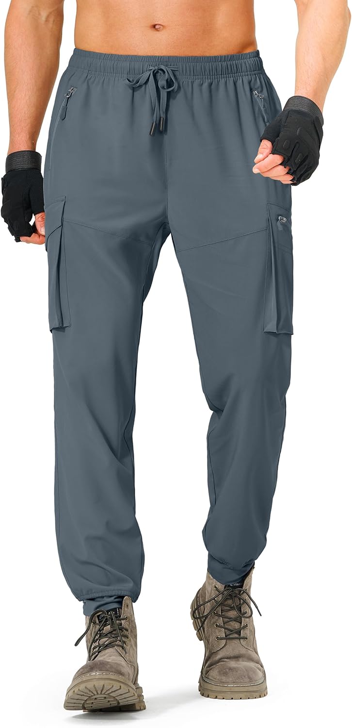 Men's Hiking Pants Cargo Lightweight Quick Dry Elastic Waist Golf Joggers with Zipper Pockets Water Resistant - Image 2