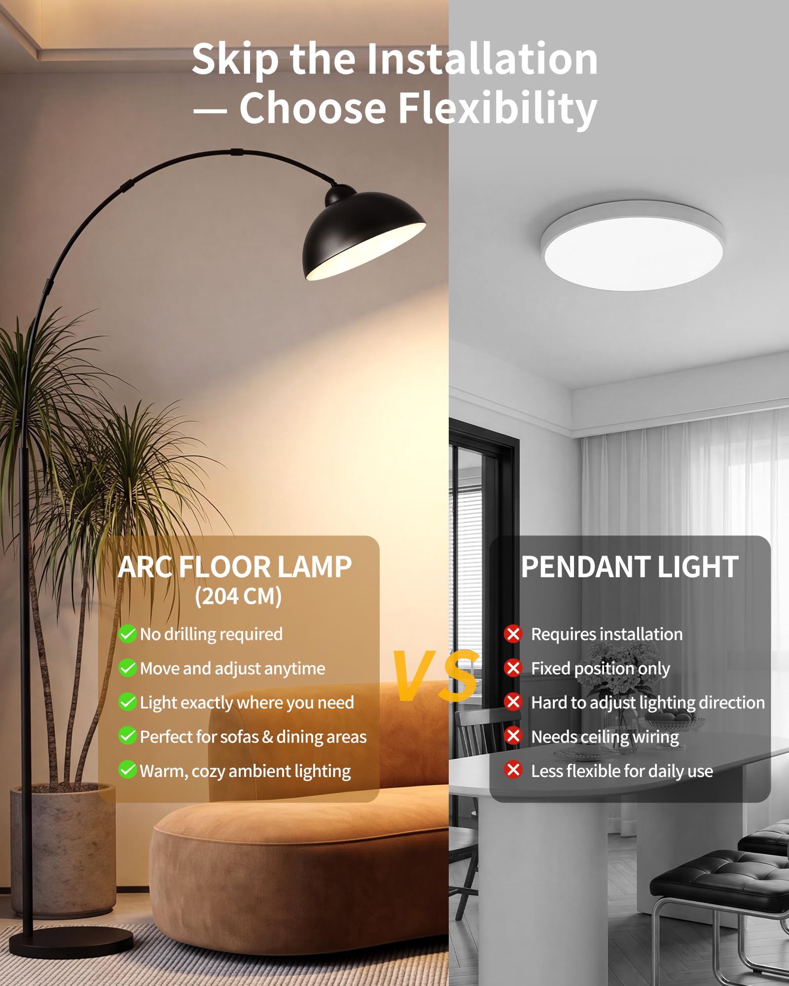 Lampadaire sur Pied Salon Arc Moderne Noir 204 cm E27 Incluse OVEL FL02