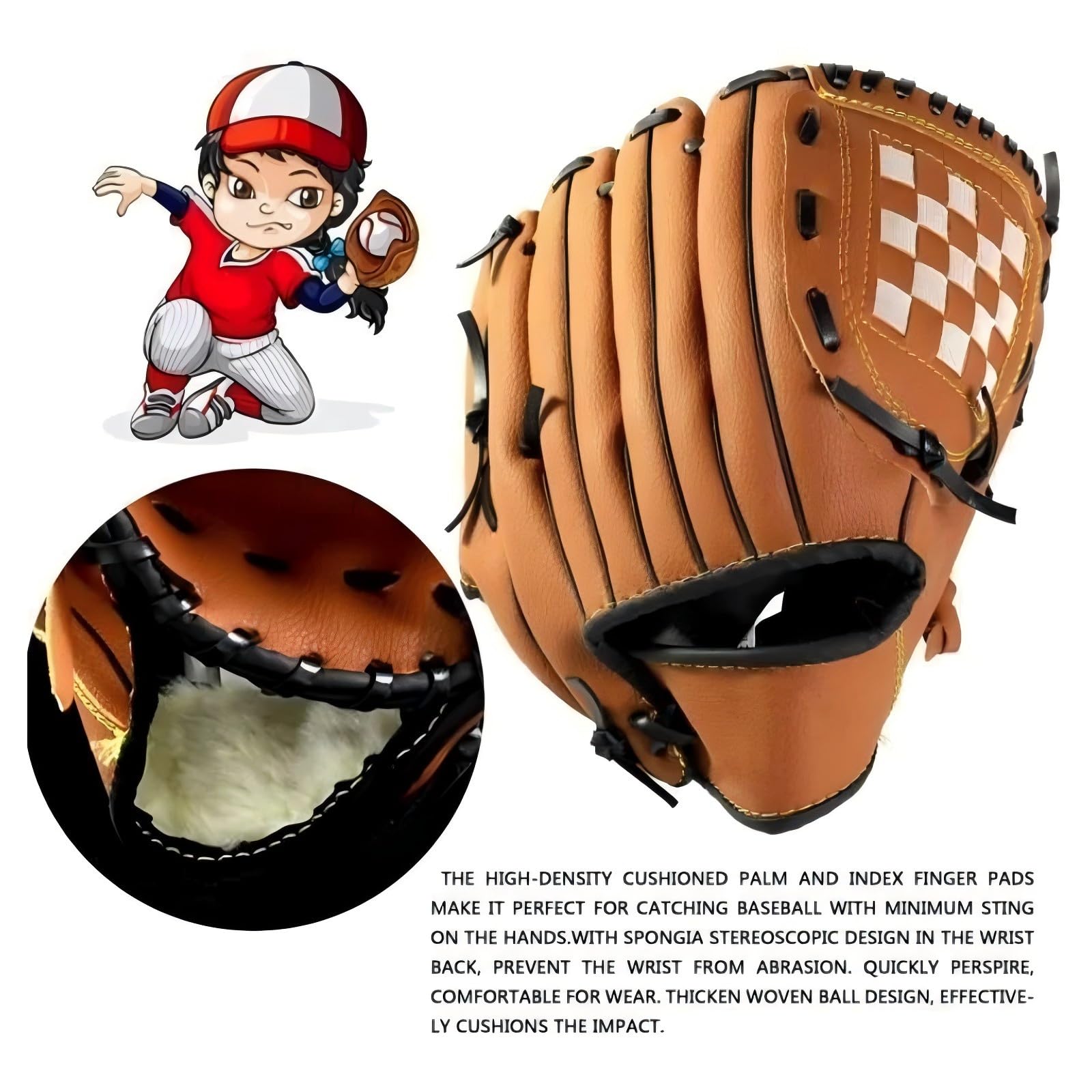 Guante de béisbol para niños/jóvenes/adultos, guantes de softbol deportivo de cuero de la PU mano izquierda