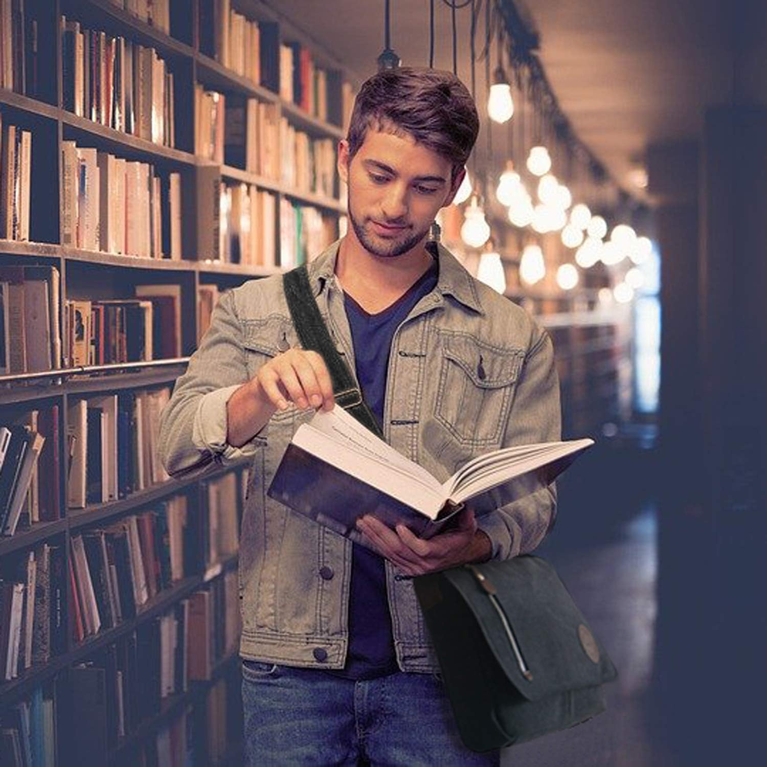 Vintage Canvas Satchel Messenger Bag for Men Women,Travel Shoulder bag 13.5" Laptop Bags Bookbag (Black) - Image 2