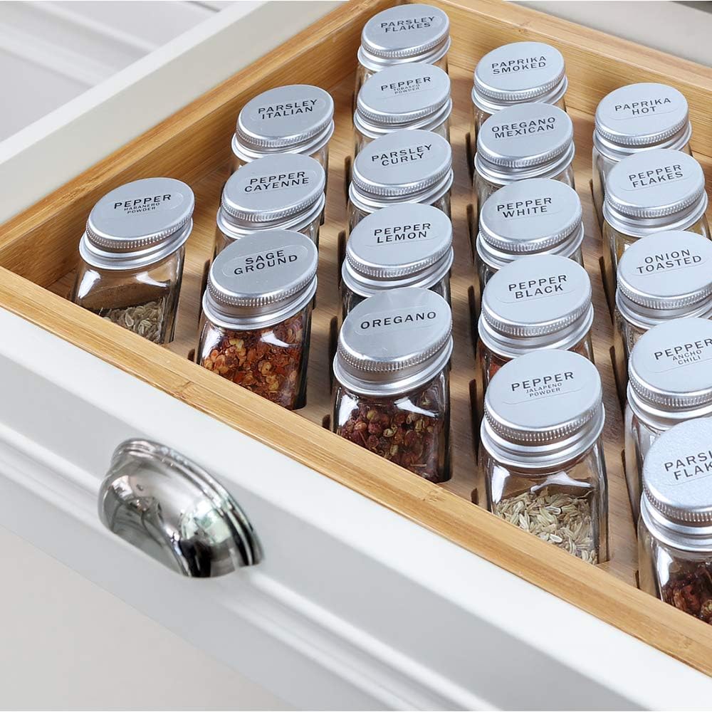 NEX Spice Rack Organizer, Bamboo Herb & Spice Shelf Stand Holder with 23 Glass Jars, 15.75 x 10.83 inches