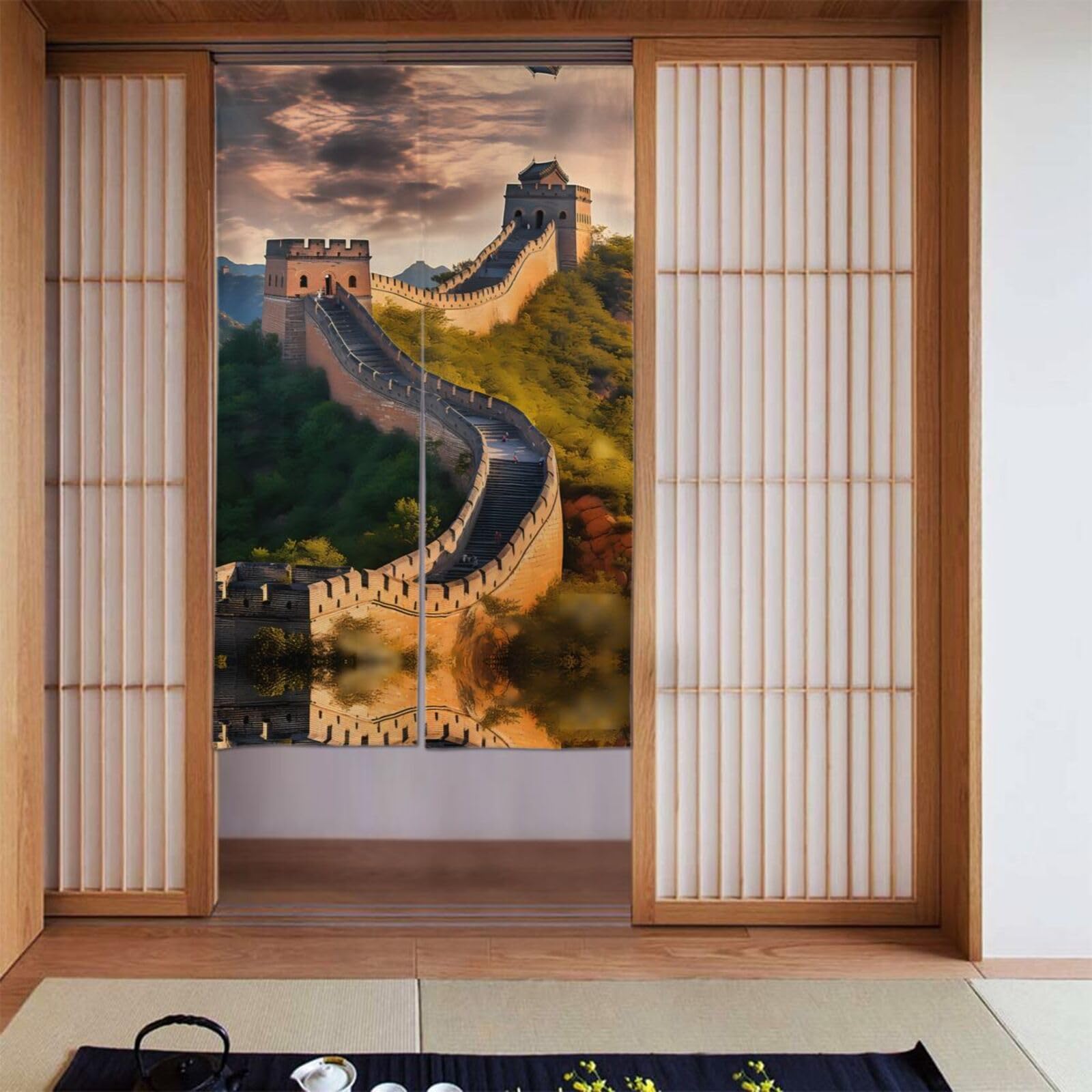 Cortina de la Gran Muralla China de dos piezas en tela de 86 x 142 cm para colgar en puertas