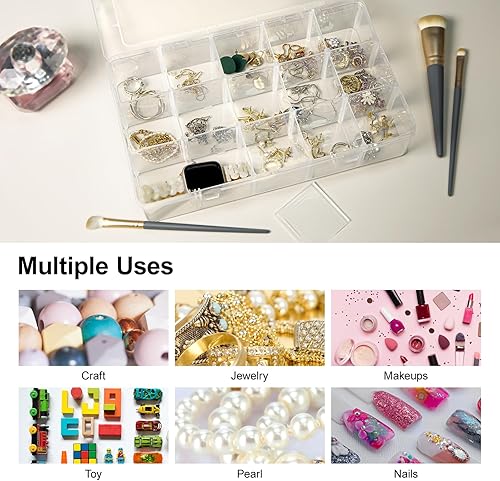 Miniatura 5 de Gospire 2 piezas 15 grandes rejillas organizador de joyería contenedor de almacenamiento de plástico transparente con divisores extraíbles