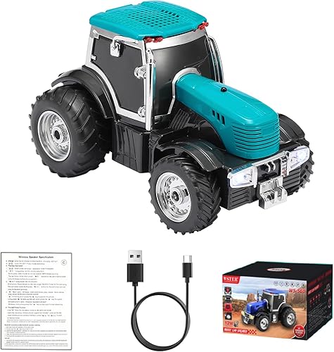 Miniatura 12 de WS-560 Tractor moderno Bluetooth réplica altavoz – Altavoz inalámbrico portátil con sonido HD, TWS, luz de fiesta LED, USB/TF, FM, micrófono