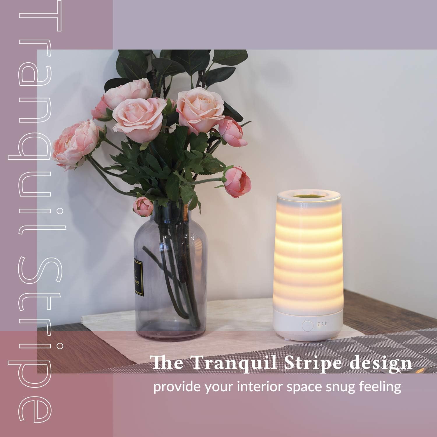 Ceramic Wax Melt Warmer, Electric Wax Melter and Scent Diffuser with Silicone Tray and Automatic Timer, 100% Safe, No Flame, Wick or Soot, Decorative Modern Design, The Tranquil Stripe