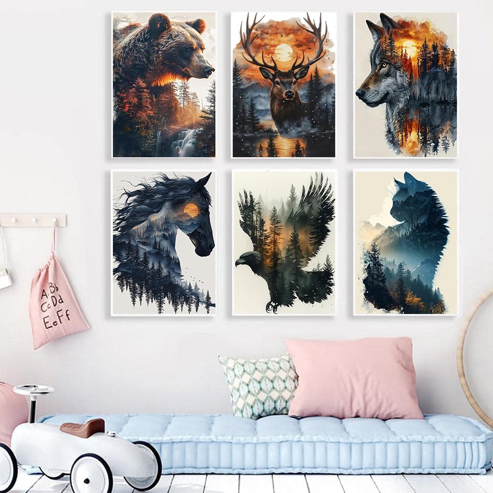 VIGEGU Paquete de 6 kits de arte de diamantes para adultos, kit de pintura de diamantes de animales del bosque para principiantes y adultos, pintura de gemas de puntos de diamante para adultos
