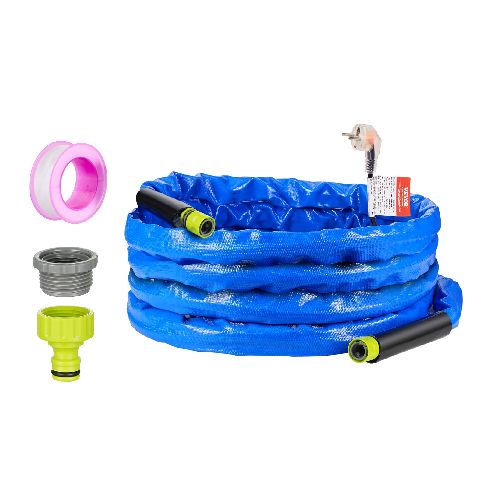 VEVOR Tuyau d'Eau Chauffant pour Camping-car 7,6 m, Tuyau d'Eau Potable Antigel jusqu'à -42,7 ℃, avec Couvercle Ondulé, Autorégulation Automatique, Diamètre Intérieur de 16 mm, sans Plomb ni BPA