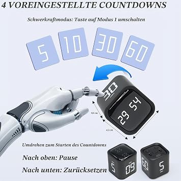 Productivity Timer Flip Gravity Sensor Cube Timer with Countdown and Countup and Stopwatch Pomodoro Timer Cube Adjustable Volume and Vibration Alarm Preset 5/10/30/60
