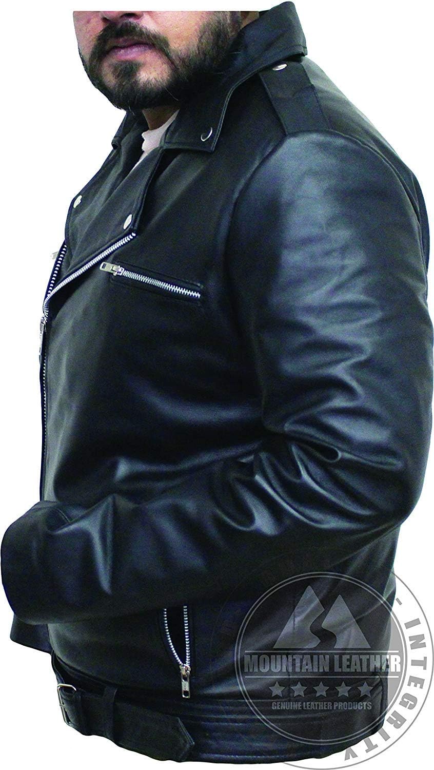 Negan Jacket Highway Jeffrey Dean Morgan Motorcycle Belted Walking Dead Black Asymmetrical Brando Biker Leather Coat