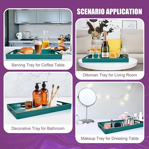 Miniatura 19 de Gifturbo Bandeja blanca para servir, bandejas de mármol con asas, bandeja rectangular otomana, bandeja decorativa de plástico con borde dorado