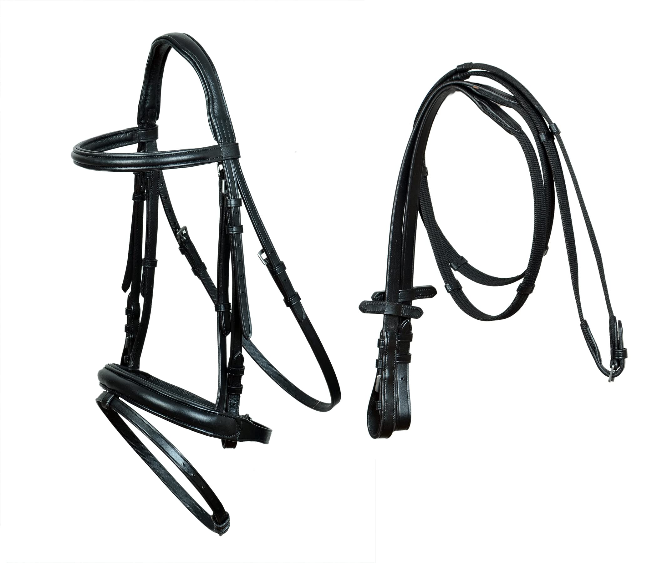 CHALLENGER Horse Debut Flash English Bridle Black Leather Padded Bridle Reins 803HI38BK-F