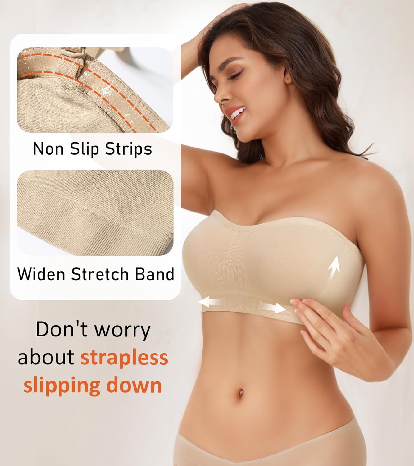 Women's Strapless Bra Non-Slip Silicone Bandeau Removable Pads Wireless Tube Bra with Two Shoulder Straps - Image 4