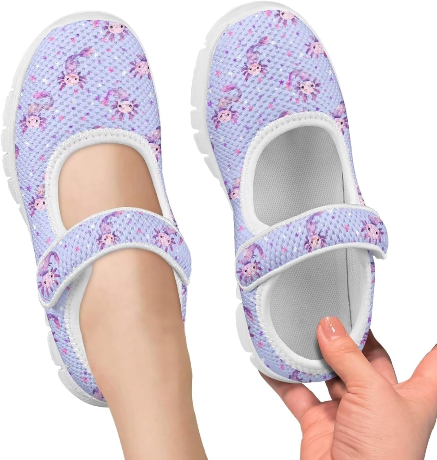 chaqlin Kid Shoes with Strap Axolotl Lightweight Fashion Sneakers for Boys Girls Comfort Anti-Slip Walking Shoes for Indoor Outdoor