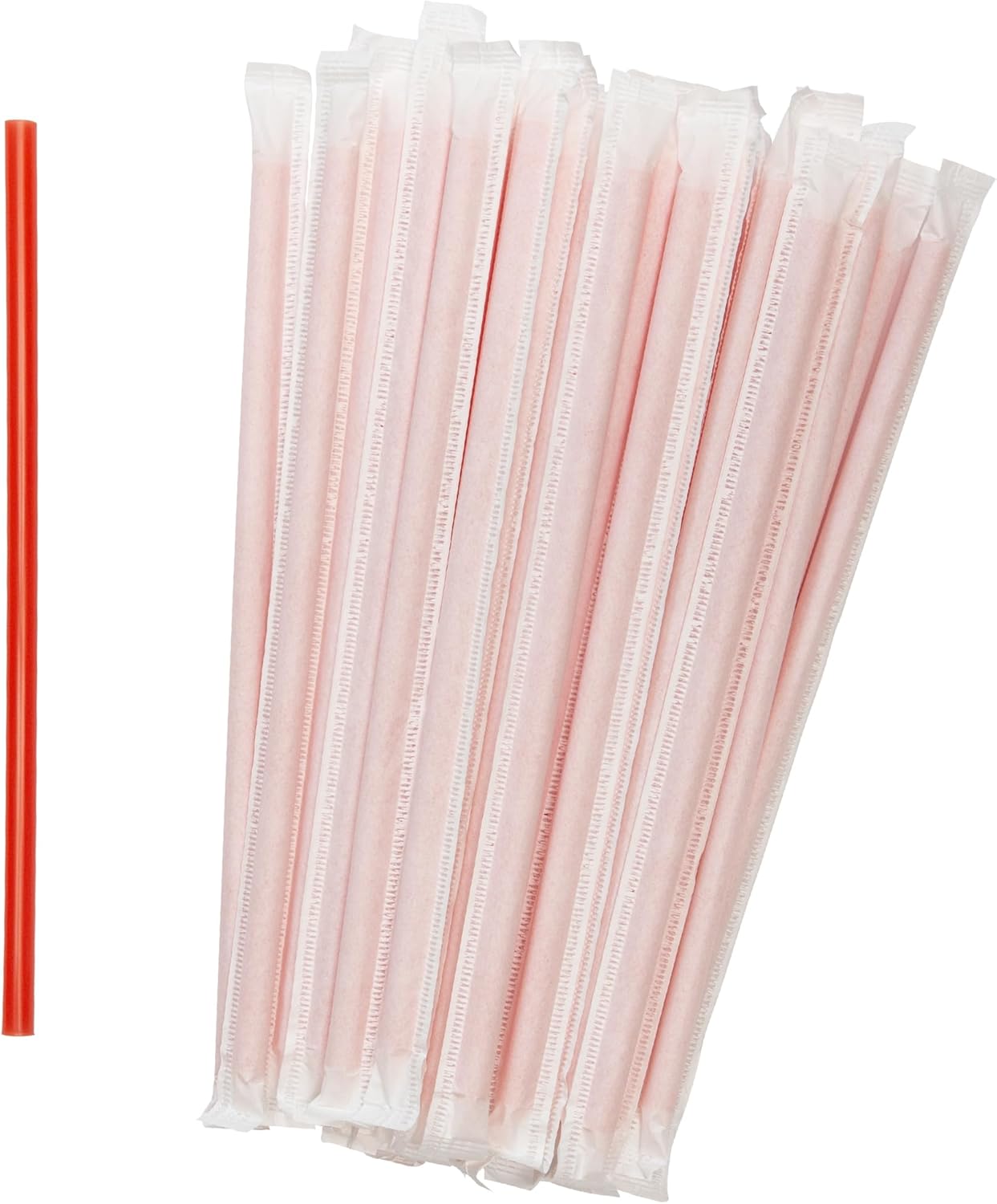 CIAO! 8.5" Red Plastic Giant Straw,0.3" outside diameter (7.7mm), Paper Wrapped for Smoothies, Slushies and Sodas, 7200/case