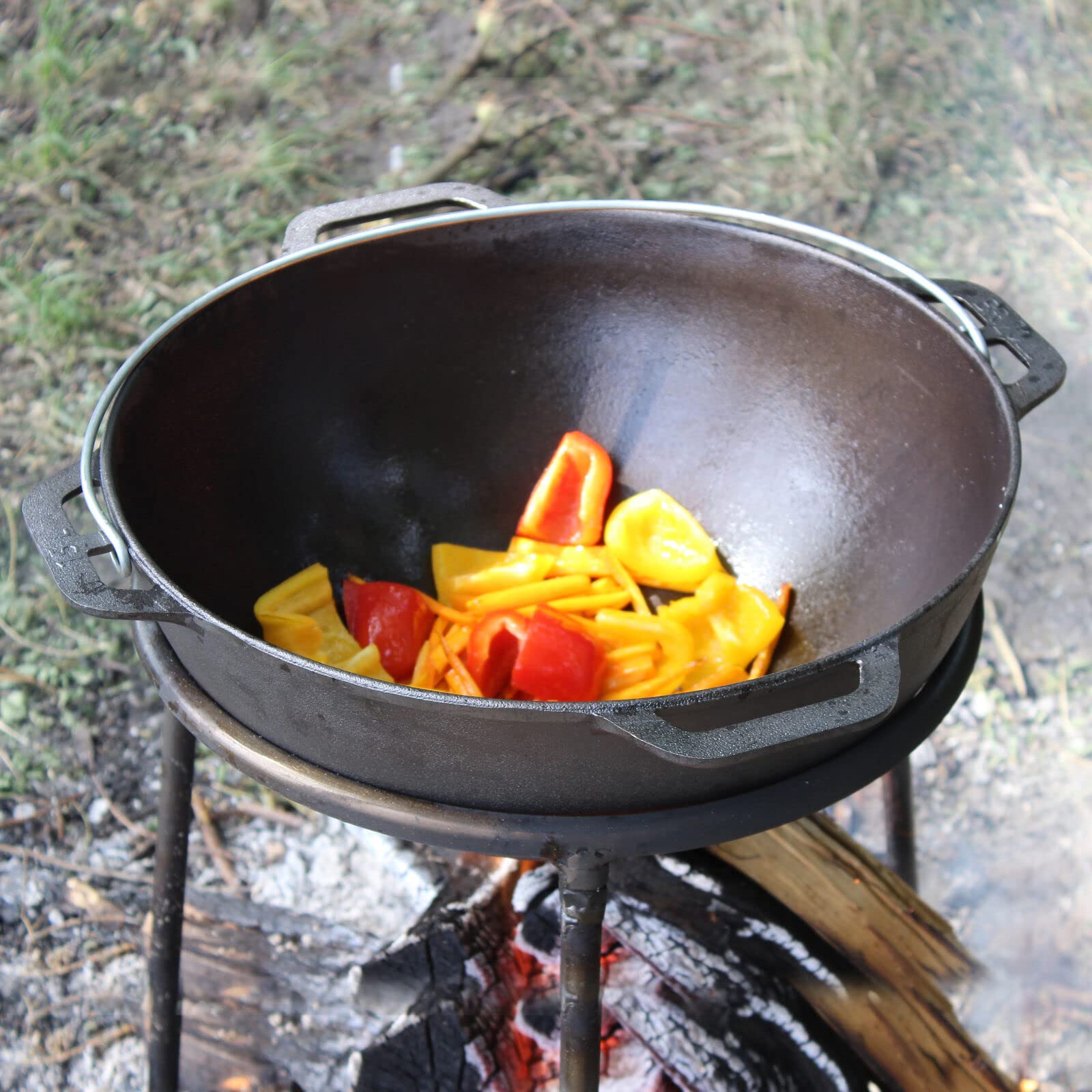 4BIG.fun Gusseisen Kazan 12 L Schwenktopf Kasan mit Deckel-Bratpfanne Wokpfanne Grill Cast Iron Campingtopf Kessel Asia Wok Traditioneller Gusstopf Grillwok