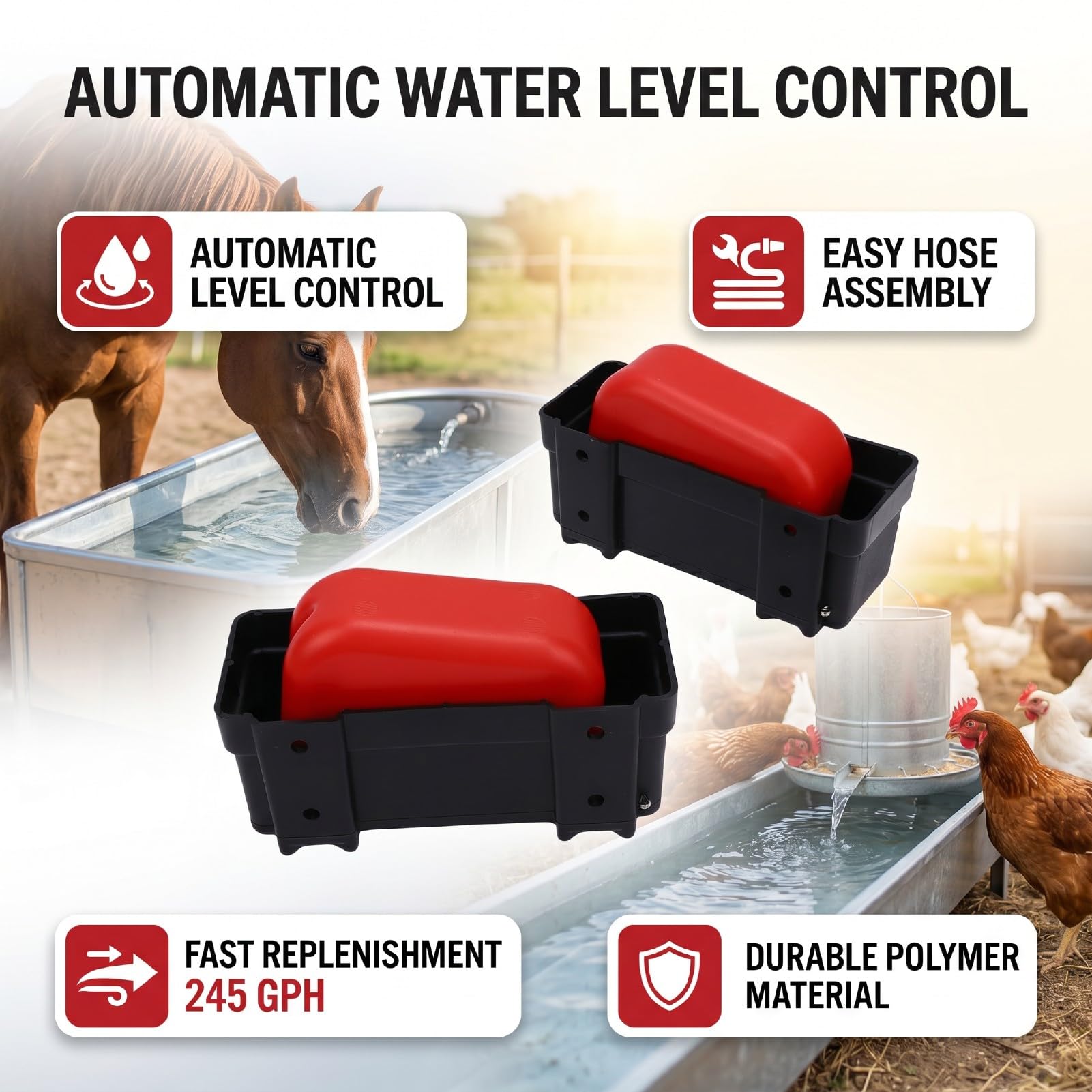 Controlador de Nivel de Agua con Interruptor de Flotador, 2 Juegos de Válvula Flotante para Ganado, Caudal de 245 GPH a 20-50 PSI, Control Automático de Nivel de Agua
