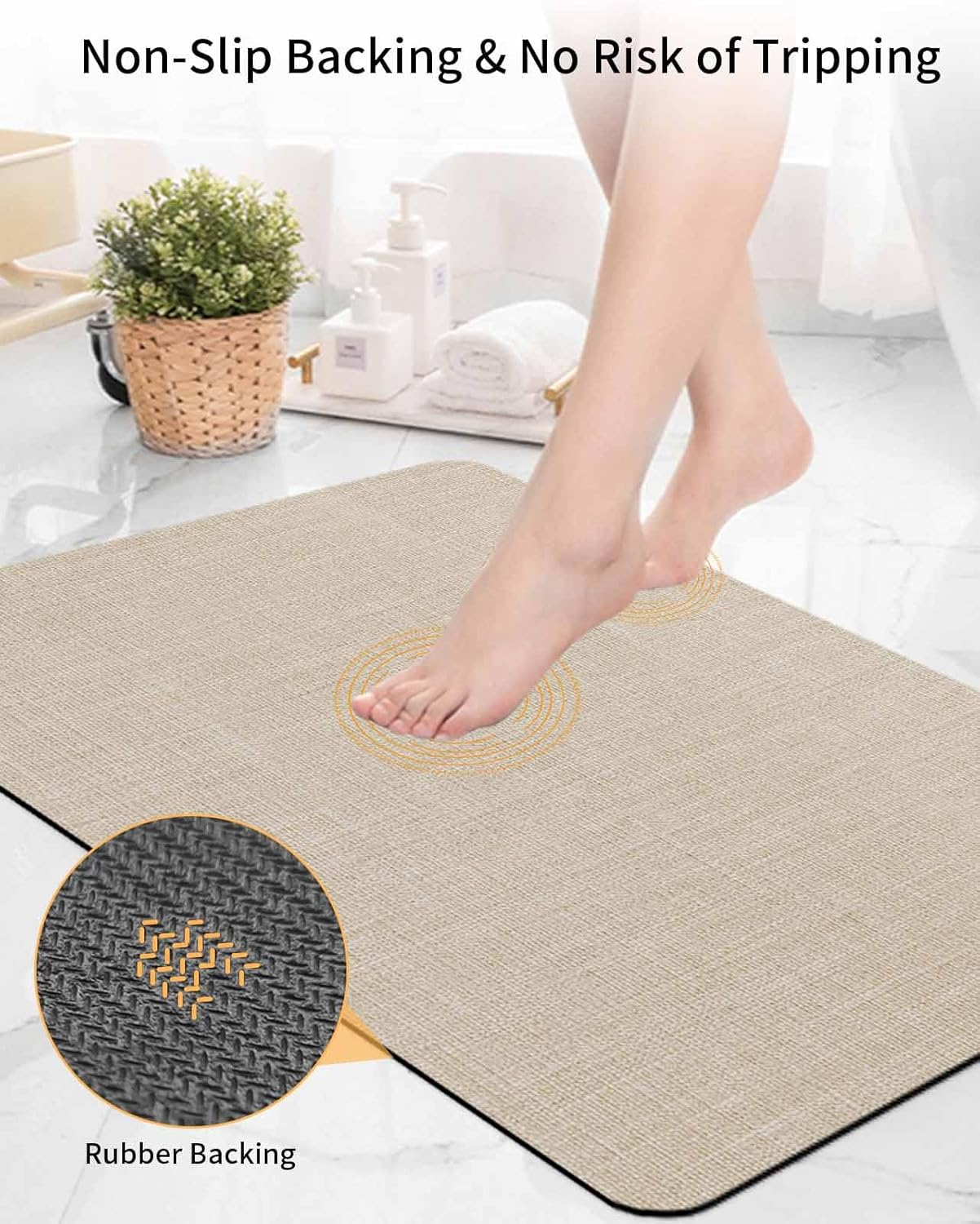 Cream Farmhouse Bath Mat for Tub,Vintage Country Monochrome Textured Non Slip Bathroom Floor Runner Rug Quick Dry & Absorbent Diatomaceous Earth Shower Sink Bedroom Kitchen Living Room Doormat 16"x24"