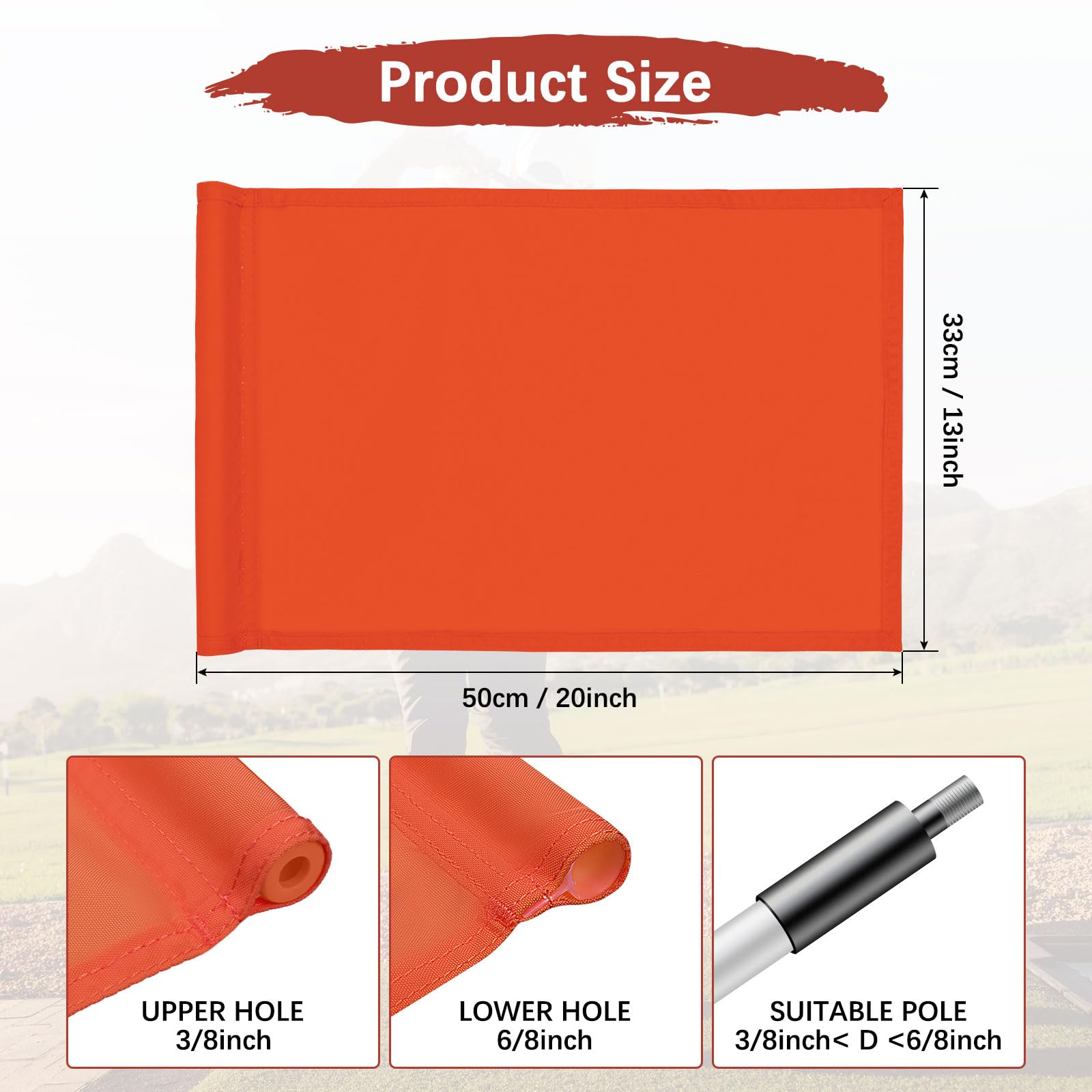Bandiera da golf con tubo inserito, 3 pezzi, in nylon, per campi da golf interni ed esterni e campi di pratica, arancione, 50,8 cm