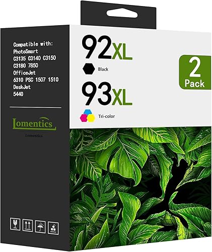 Paquete combinado de cartuchos de tinta 92XL 93XL (paquete de 2, 1 negro1 tricolor) LOMENTI - Cartuchos de tinta 92XL 93XL de repuesto para
