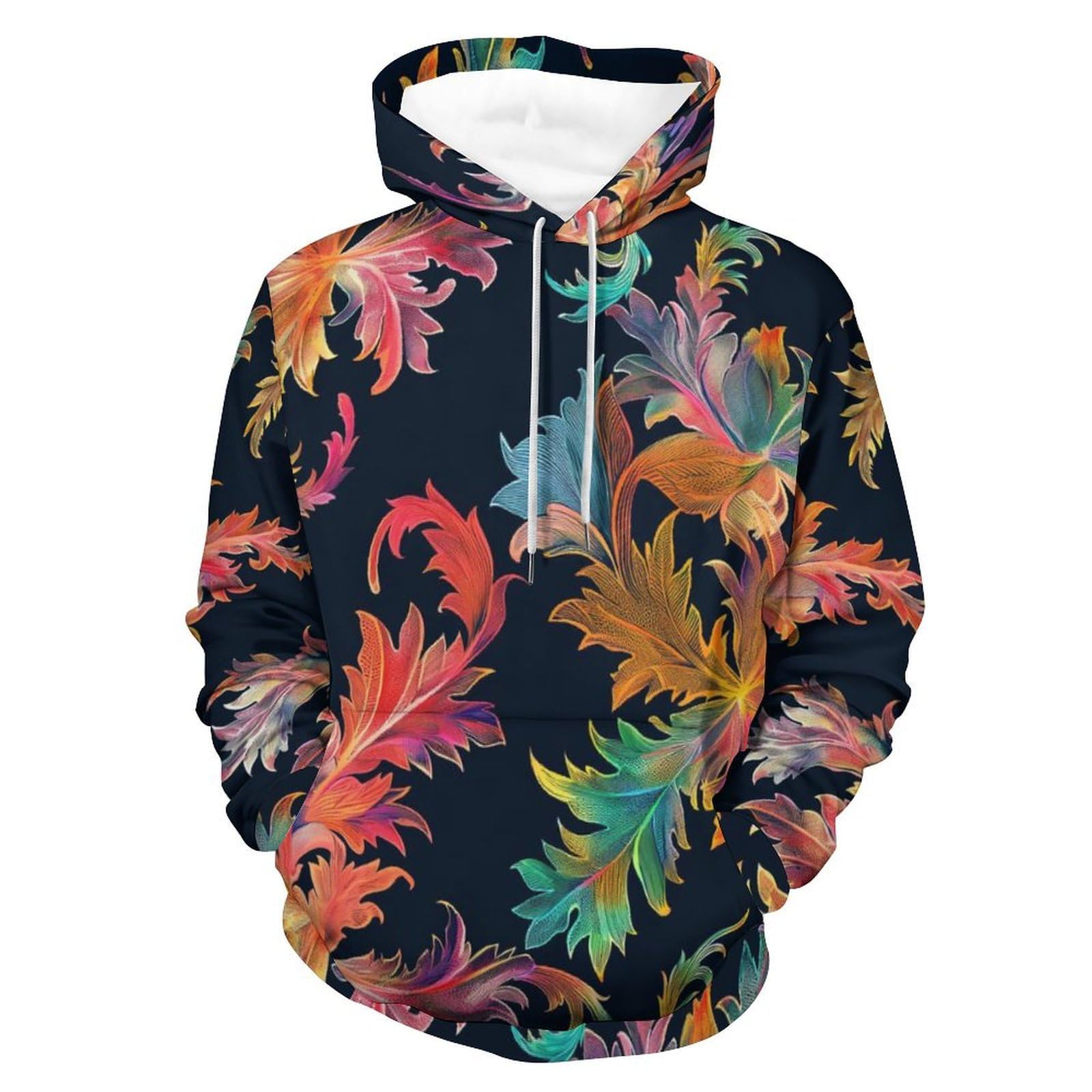 Sweat à capuche imprimé feuilles colorées coupe mixte manches longues - 8