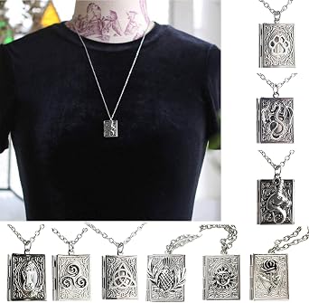 Unique Gothic Pendant Neckchains Charm Individualized Book Locket Pendant Necklace Jewelry for Daily Wear Dates Parties