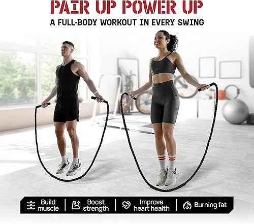 Miniatura 7 de Yes4All Cuerda de saltar pesada, cuerda de saltar pesada de 3.8 libras con mango antideslizante de doble capa y funda protectora para fitness,