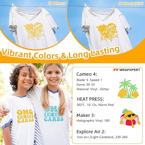 Miniatura 10 de WRAPXPERT Rollo de vinilo de transferencia de calor HTV con purpurina de cobre, vinilos HTV holográficos con purpurina, vinilo para planchar