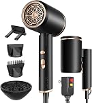 Foldable Portable Ionic Hair Dryer 1600W - Compact Mini Blow Dryer with Diffuser, Concentrator & Comb Nozzle, Intelligent Temperature Control, Low Noise for Home/Salon/Travel