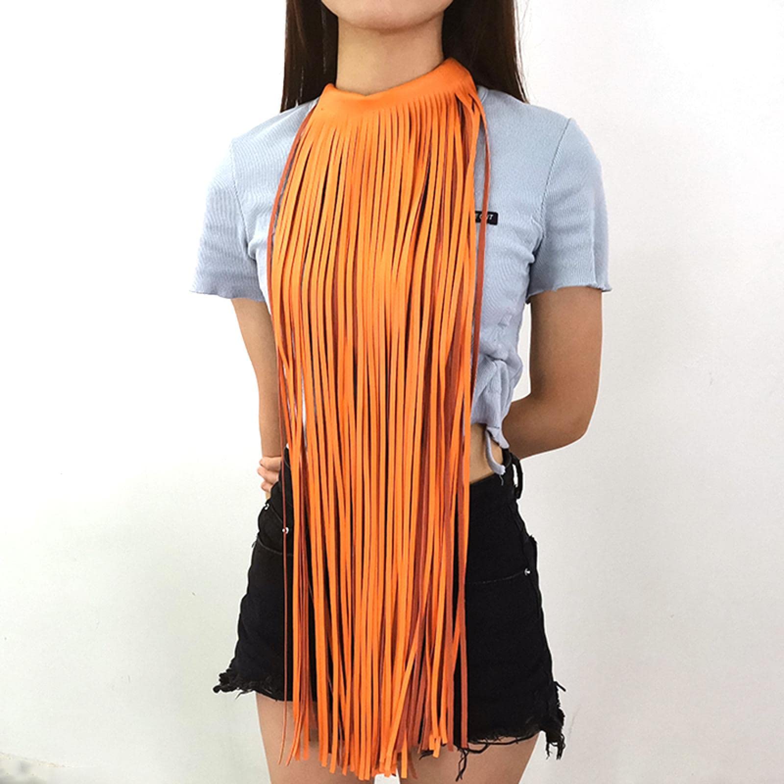 Collar Mujer Colgante Cadena Regalos Necklace Collar Largo Con Borlas Para Mujer, Collar Con Colgante De Estilo Punk Bohemio De Cuero, Rojo, Naranja, Amarillo Y Azul