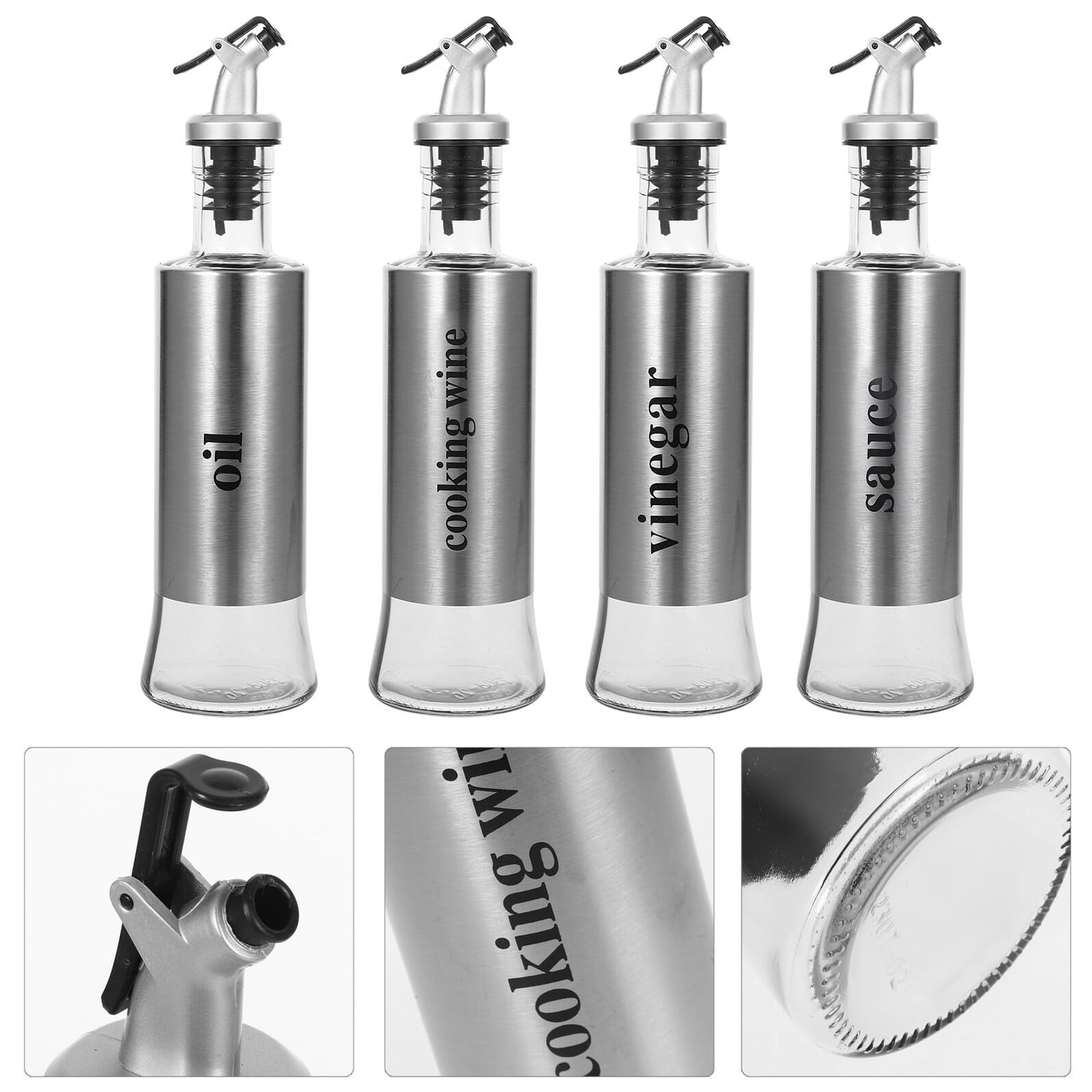 ABOOFAN 4 pezzi Dispenser Olio e Condimenti in Vetro con Beccuccio Antigoccia in Acciaio Resistente Bottiglie per Olio Aceto Salsa di Soia e Vino per Cucina Casa e Ristoranti