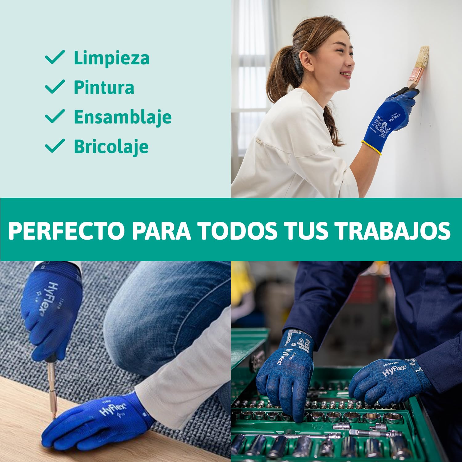 Ansell HyFlex 11-819 Guantes Trabajo Electricista, Diseno Ultraligero con Recubrimiento Nitrilo ESD Antiestatico, Guantes Seguridad Touchscreen, Guantes Hombre y Mujer, Azul, Talla L (12 Pares)