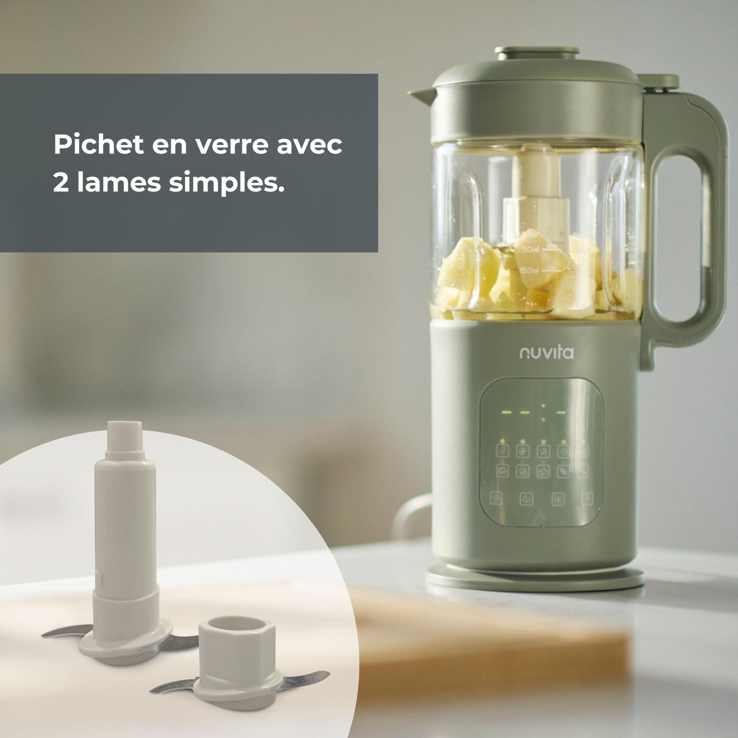 Nuvita Magic Pappa Robot Cuiseur Multifonction 7-en-1 Cuit Vapeur Mixe Hache Purées Soupes Smoothies Auto-Nettoyant