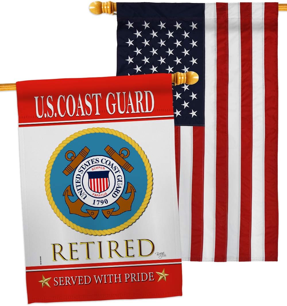 US Coast Guard Retired House Flags Pack Armed Forces USCG Semper Paratus United State American Military Veteran Retire Official USA Embroidery Small Gift Yard Banner Double-Sided Made In 28 X 40