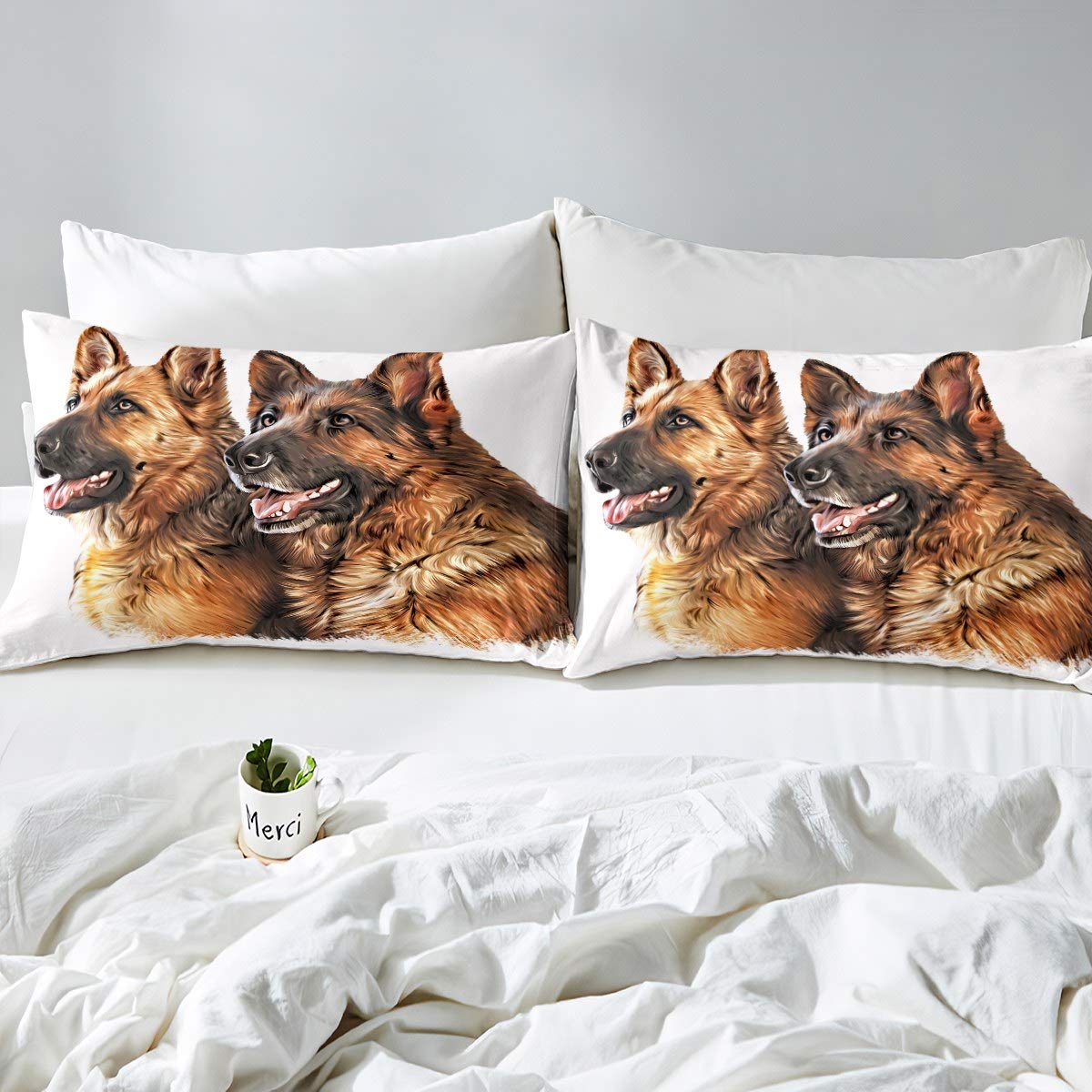 Loussiesd Dog Duvet Cover Set Watercolor German Shepherd Print Bedding Set 3D Animal Pattern Comforter Cover for Kids Boys Men Hypoallergenic Quilt Cover Decor Bedroom Collection 3Pcs King - Image 3