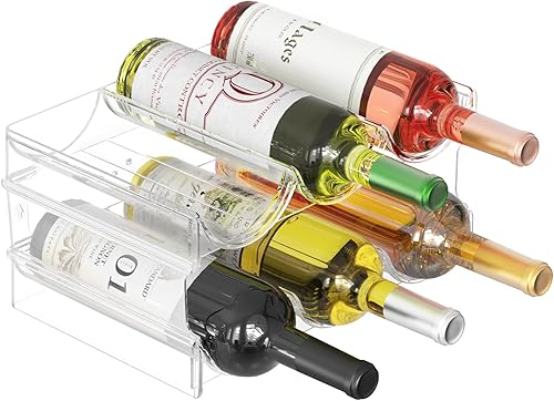 Organizador de botellas de agua de plástico y soporte de almacenamiento para vino, 2 niveles y 6 recipientes, apilable, estante de almacenamiento de