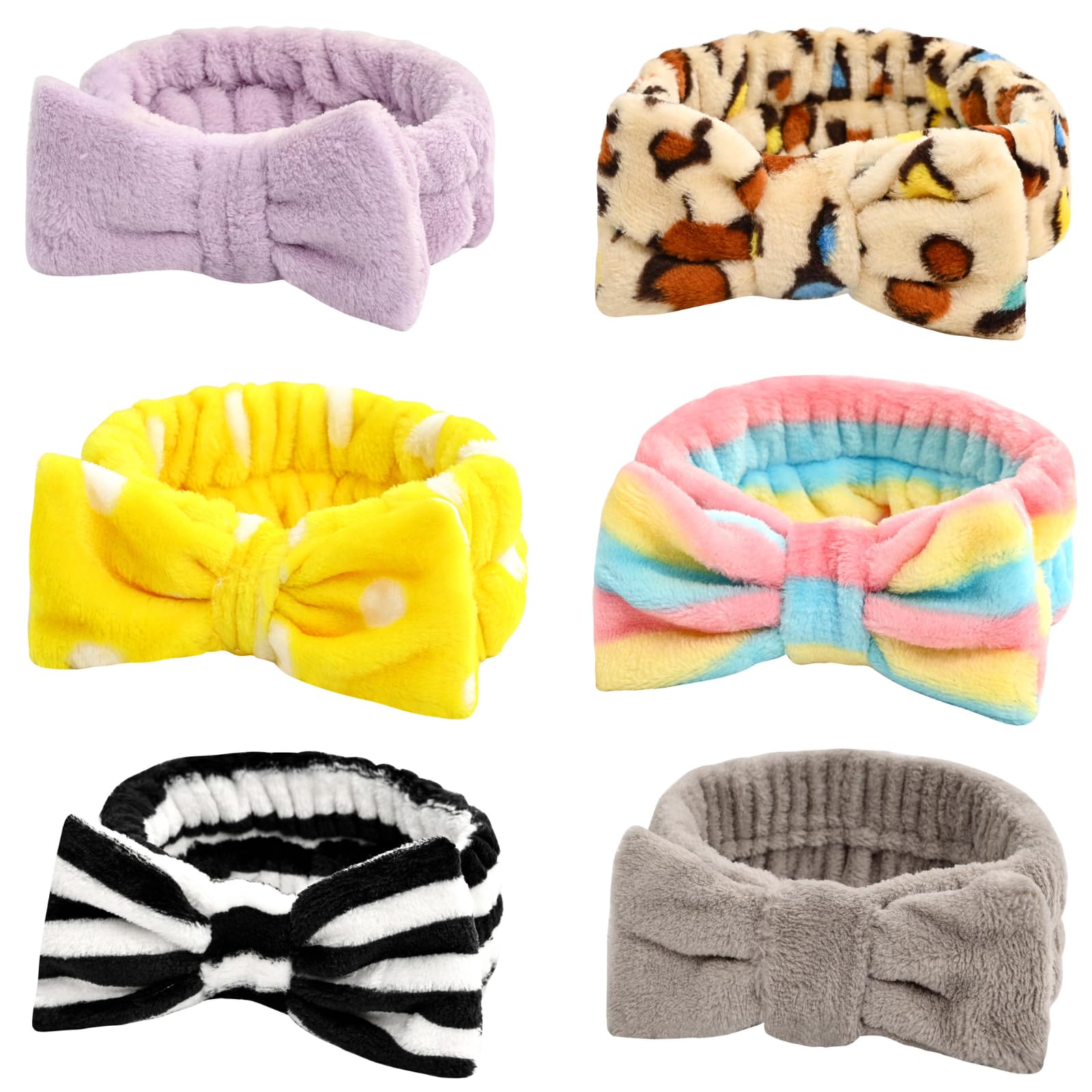 6Pcs Spa Headband, Makeup Headband Bow Headbands for women Coral Fleece Spa Headband for washing face, Skincare Headbands for Shower Makeup