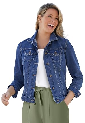 Woman Within Plus Size Stretch Denim Jacket Cropped Jean Jacket