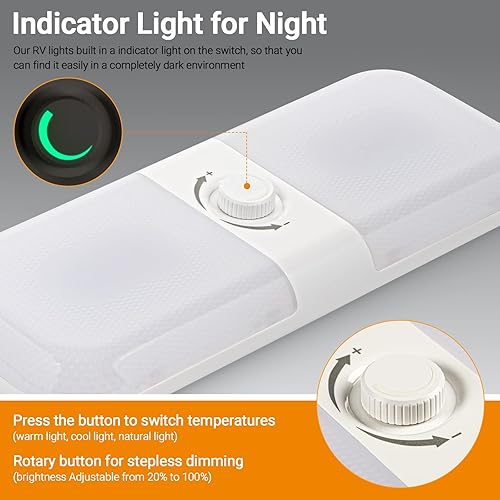 Vista 14 de CT CAPETRONIX Luces interiores de caravana de 1700 lúmenes, 3 colores TEM luces de cámper, regulables de 12 V, luz LED de techo para caravana, luz