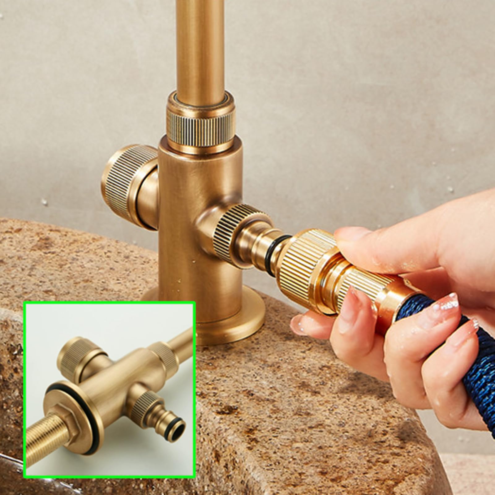 Grifo Exterior Jardin Antihielo Giratorio 360 ° Grifo Lavadora Doble Salida De 1/2 Pulgada Manija Única De Latón,Antigüedad