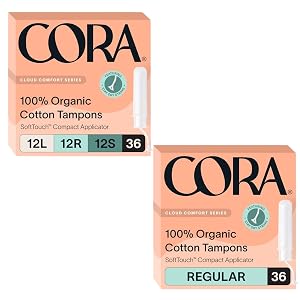Cora Organic Feminine Care Applicator Tampons Regular and Multipack 100 Organic Cotton Leak Protection 72 Total Bundle Pack