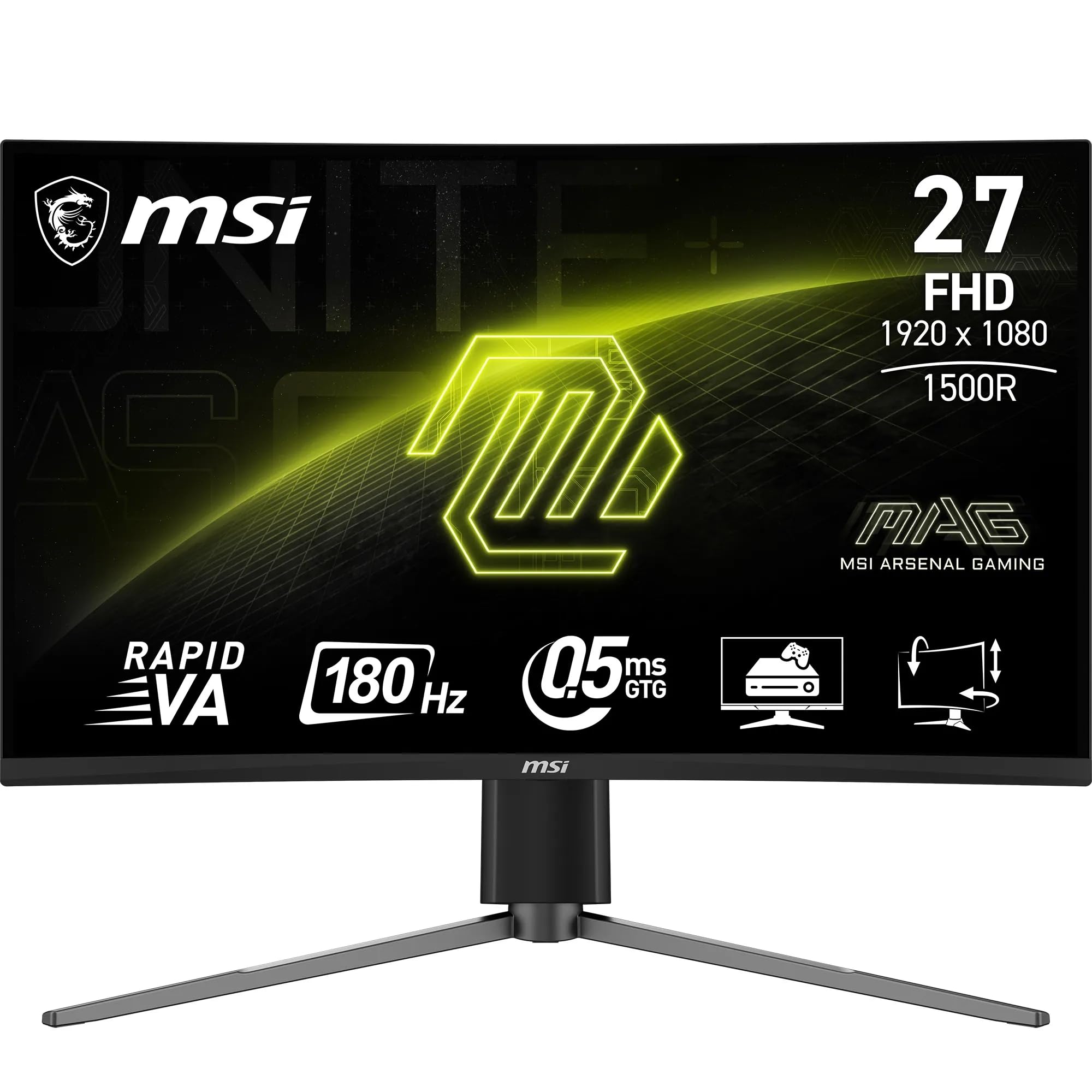 MSI MAG 27C6PF écran Gaming incurvé FHD de 27" - Dalle Rapid VA 1920 x 1080 1500R, 180 Hz / 0,5ms (GtG, Min.), Adaptive-Sync - DP 1.2a, HDMI CEC