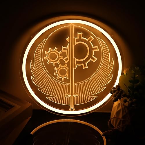 Falliout Neon Brotherhood of Steel Sign - Falliout Game LED Wall Art for Gamers, Man Cave & Gaming Room Decor - Vintage Retro Glow with USB Power - Gift for Fans, Geeks & College Students