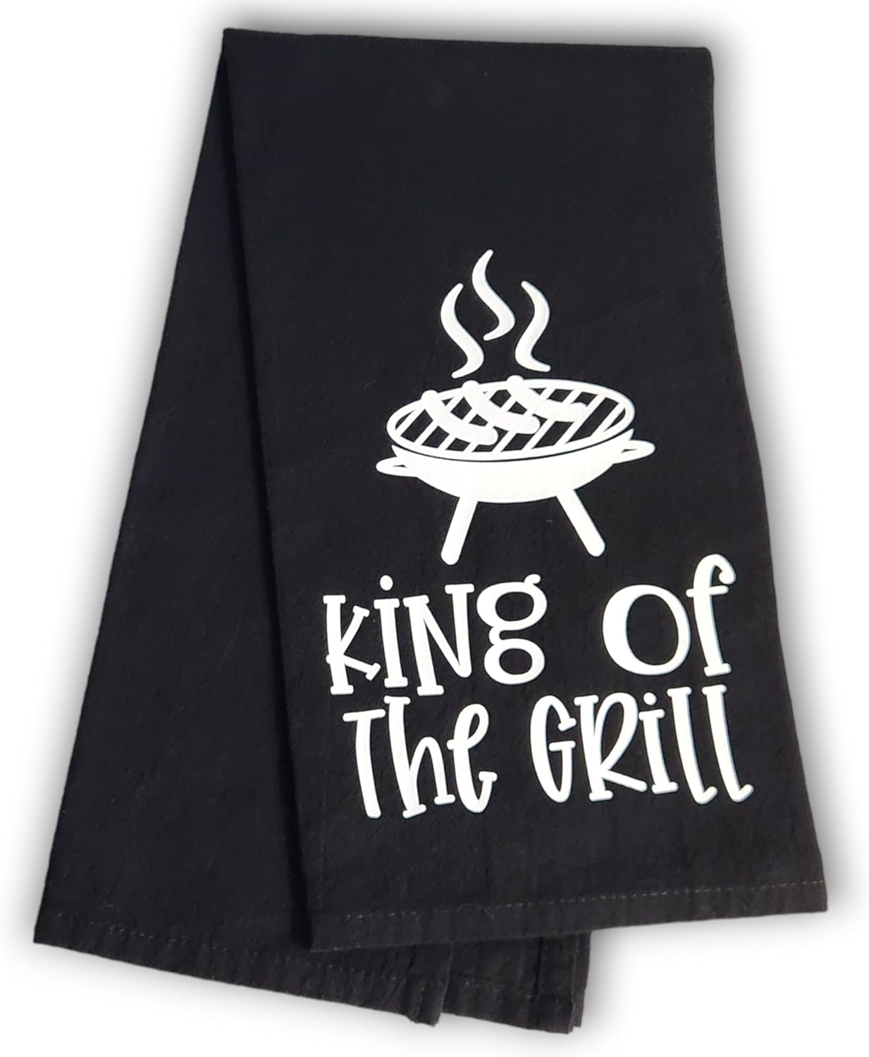 King of the Grill Kitchen Towel, 27x27 inches, 100% Cotton, Heat Transfer Vinyl Design, Machine Washable (2 Black)